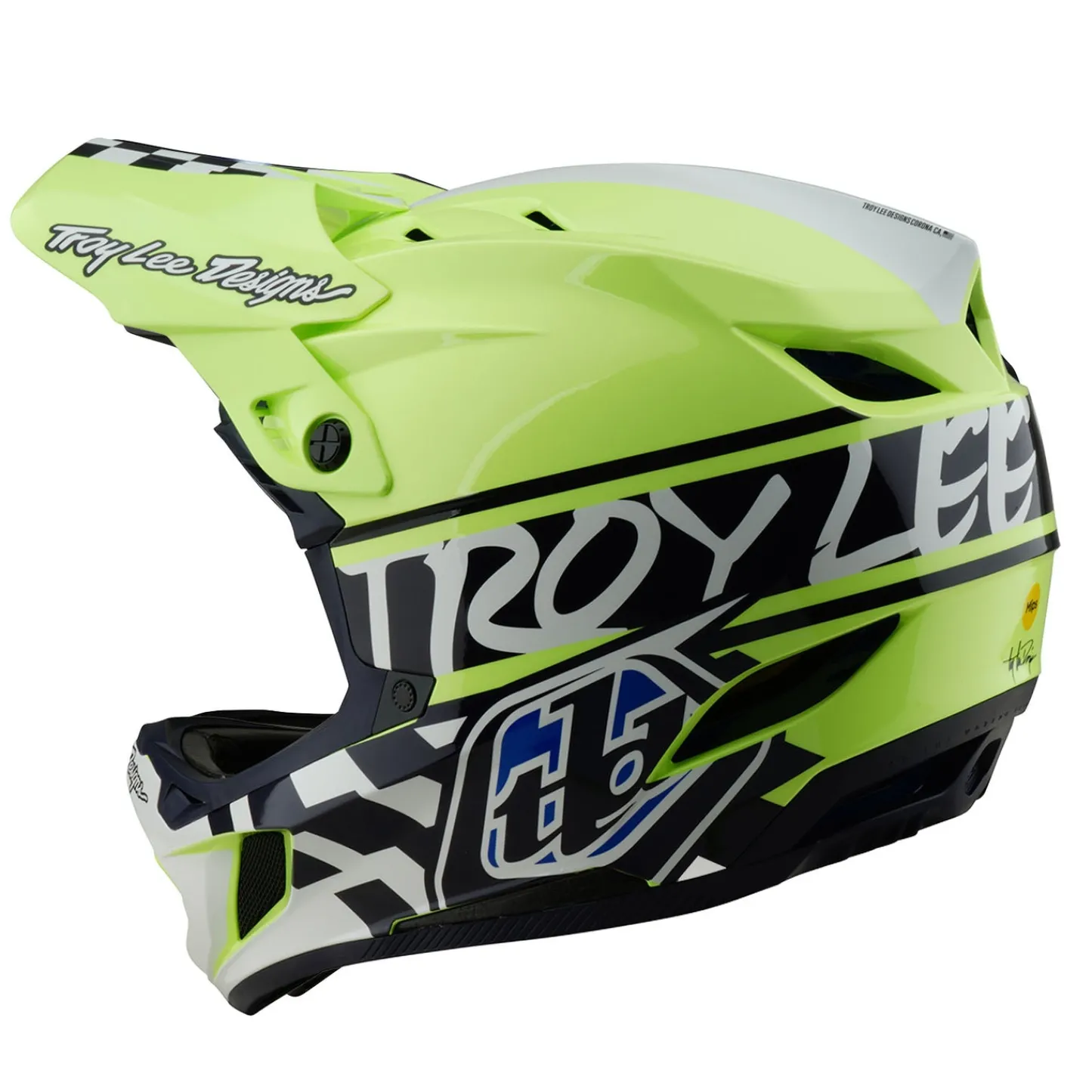 Troy Lee Designs Helmets|D4^D4 Polyacrylite Helmet Fifty-50 Navy / Glo Yellow