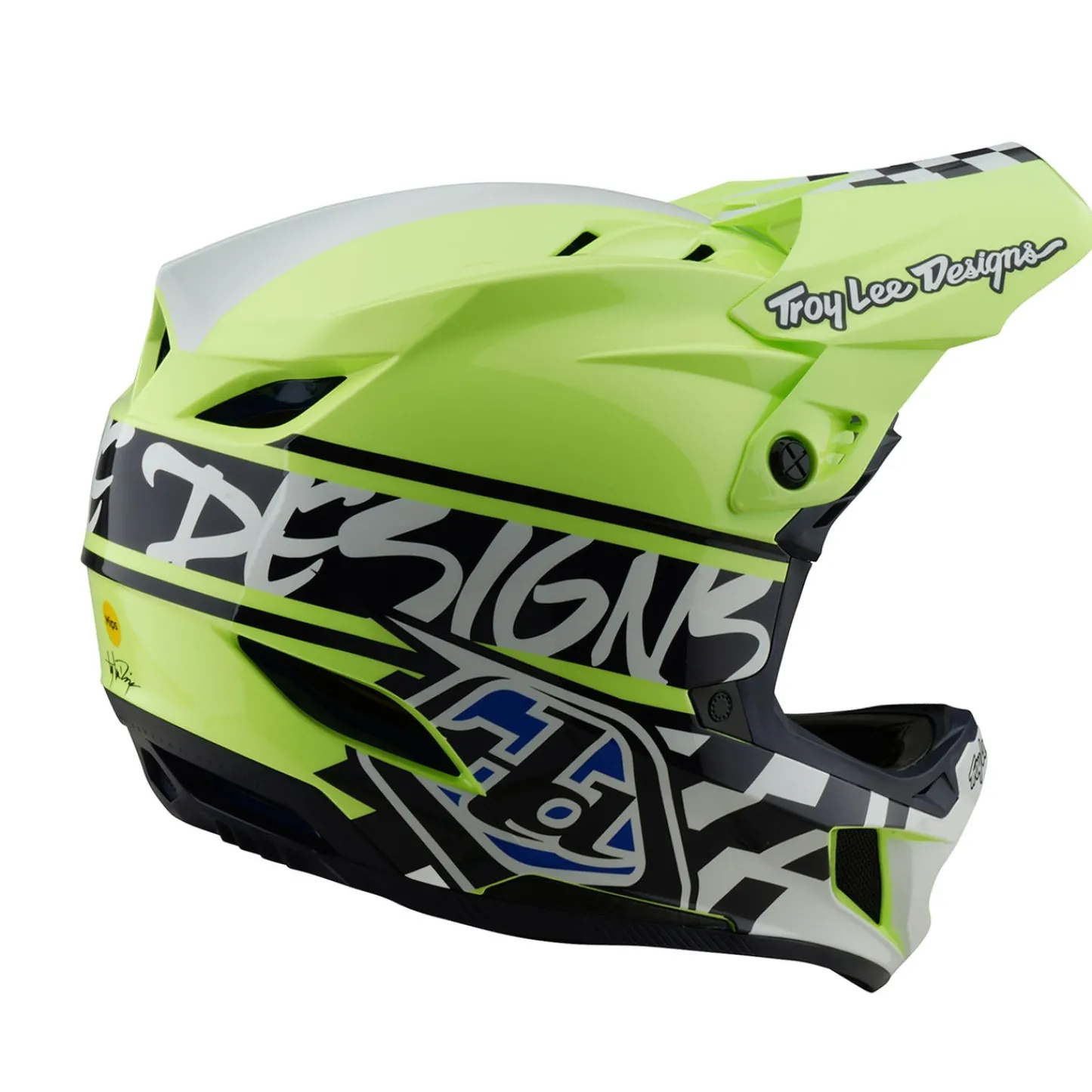 Troy Lee Designs Helmets|D4^D4 Polyacrylite Helmet Fifty-50 Navy / Glo Yellow
