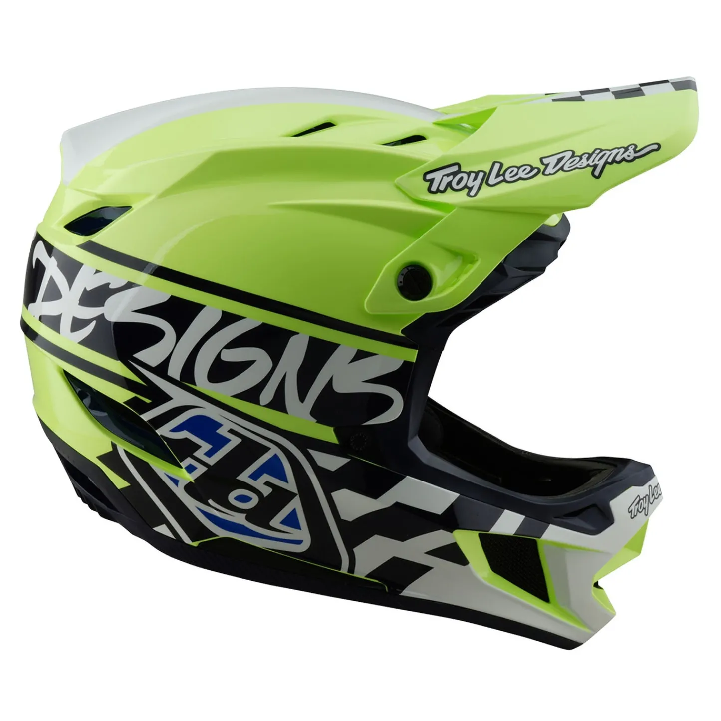 Troy Lee Designs Helmets|D4^D4 Polyacrylite Helmet Fifty-50 Navy / Glo Yellow